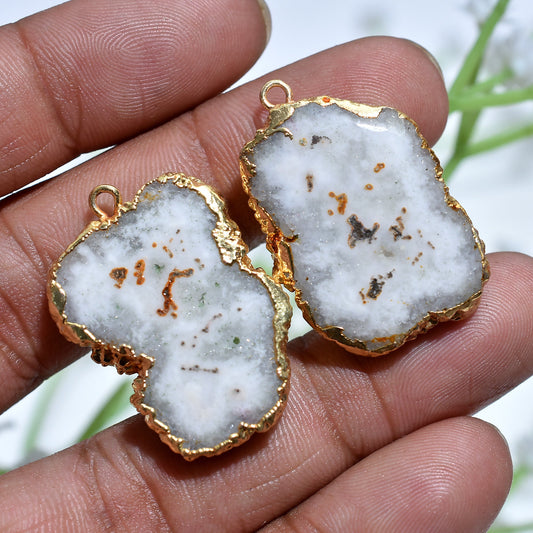 Natural Agate Geode Earrings - Chic Solar Quartz Druzy Connectors for DIY