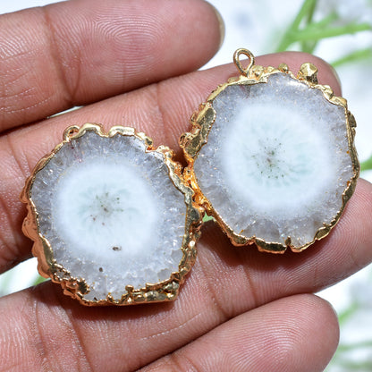 Natural Agate Geode Earrings - Chic Solar Quartz Druzy Connectors for DIY