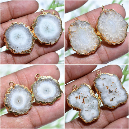 Natural Agate Geode Earrings - Chic Solar Quartz Druzy Connectors for DIY