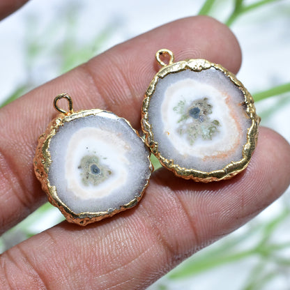 Elegant Geode Druzy Earring Pair - Agate Geode & Solar Quartz Gold Plated Pairs for DIY Jewelry