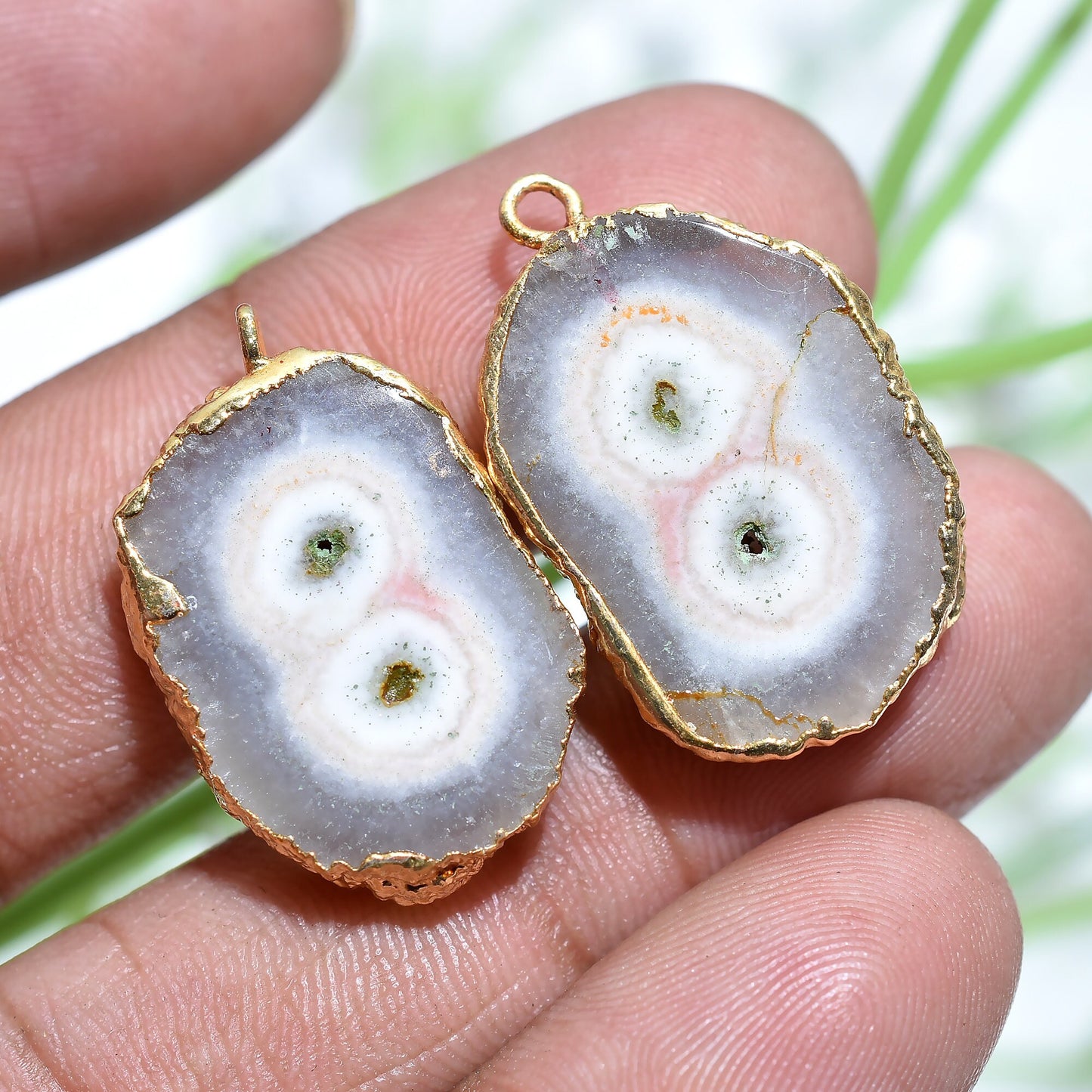 Elegant Geode Druzy Earring Pair - Agate Geode & Solar Quartz Gold Plated Pairs for DIY Jewelry