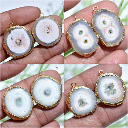 Elegant Geode Druzy Earring Pair - Agate Geode & Solar Quartz Gold Plated Pairs for DIY Jewelry