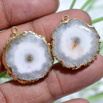 Solar Quartz Gold Electroplated Stalactite Slice | Druzy Earring Pair for DIY Jewelry