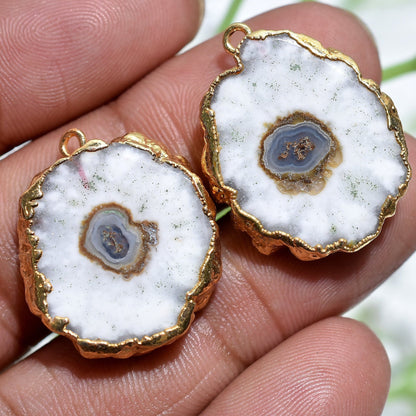 Solar Quartz Gold Electroplated Stalactite Slice | Druzy Earring Pair for DIY Jewelry