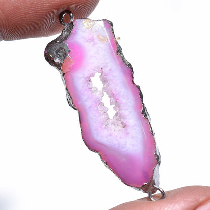 Druzy Geode Agate Slice Connectors – Colorful Black Electroplated Pendants for Custom