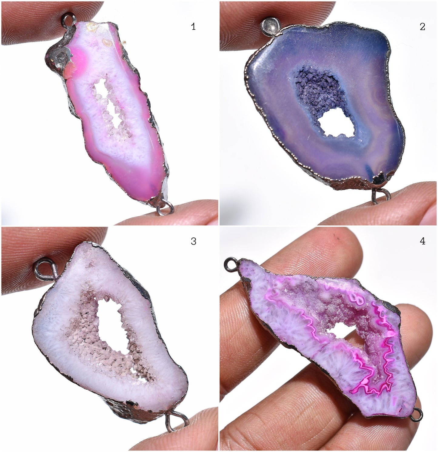 Druzy Geode Agate Slice Connectors – Colorful Black Electroplated Pendants for Custom