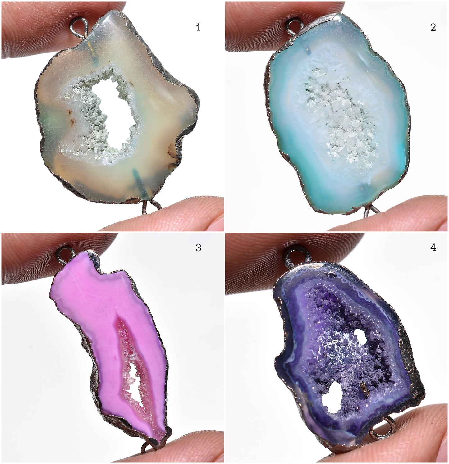 Purple Solar Quartz Pendant – Geode Slice Connector with Black Rhodium