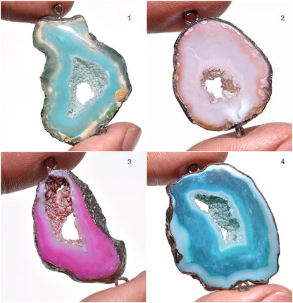 Window Druzy Agate Charm Connectors – Blue & Pink Fancy DIY Pendants