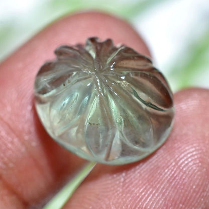 Unique Fluorite Carved Gemstone – Hand Carved Green Oval Fluorite Cabochon for Rings