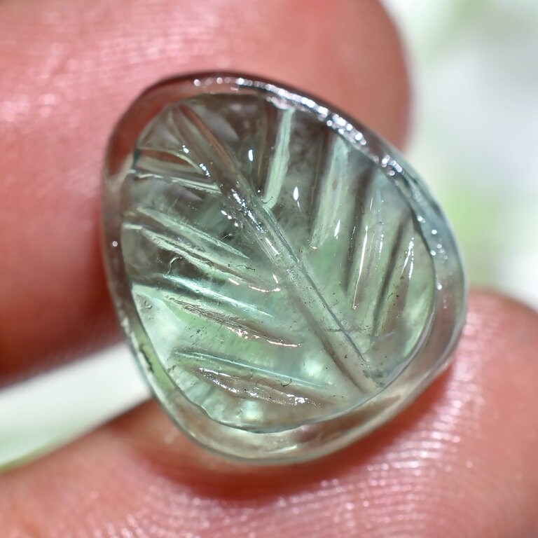 Elegant 100% Natural Fluorite Gemstone – Hand-Carved Leafs Design Cabochon