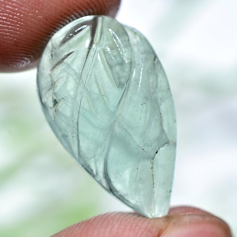 Green Fluorite Carved Pear Shape Gemstone - Natural Designer Stone for Jewelry Making | Smooth Flat Back