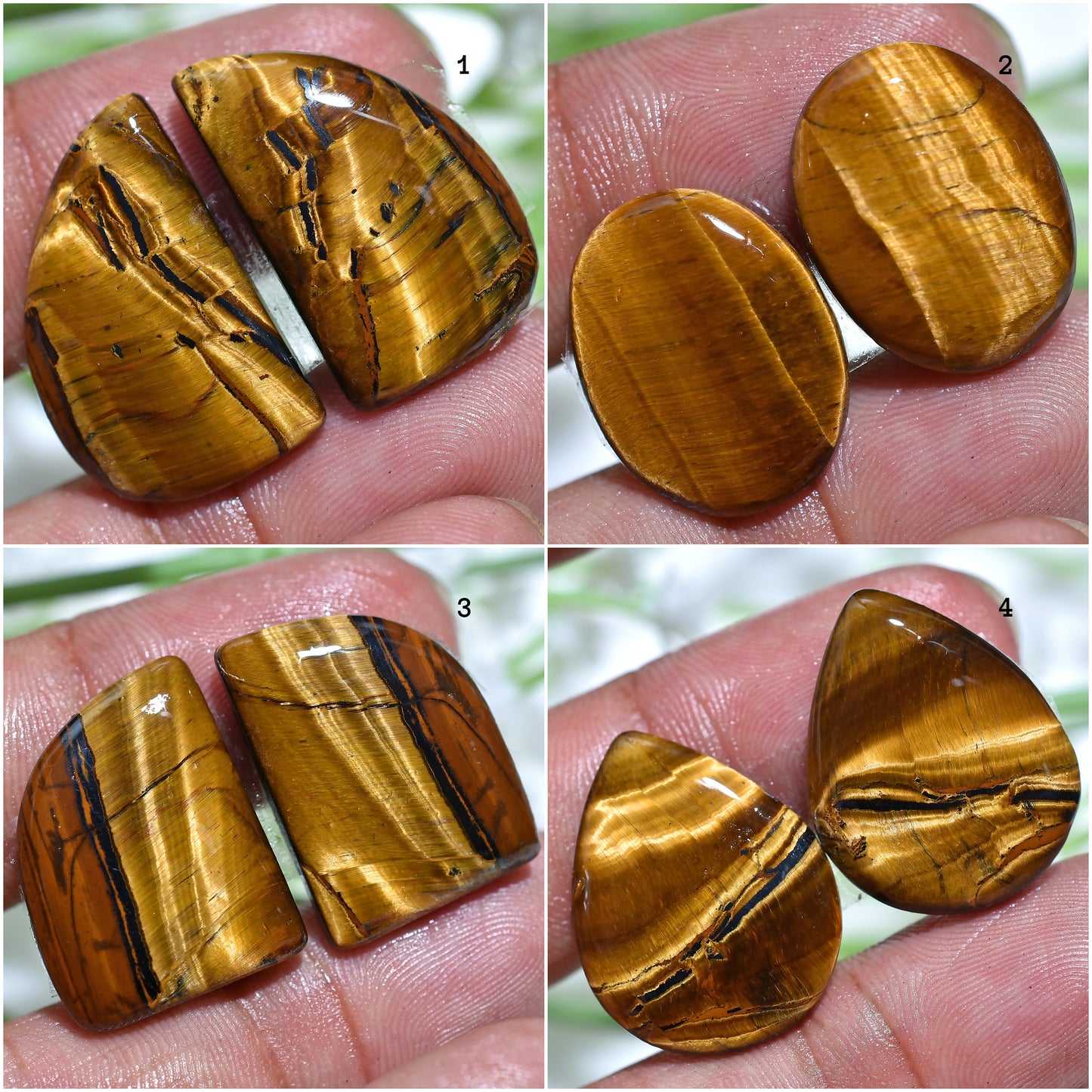 Golden Tiger Eye Cabochon Pair – Fancy Oval & Pear Gemstones for Earrings