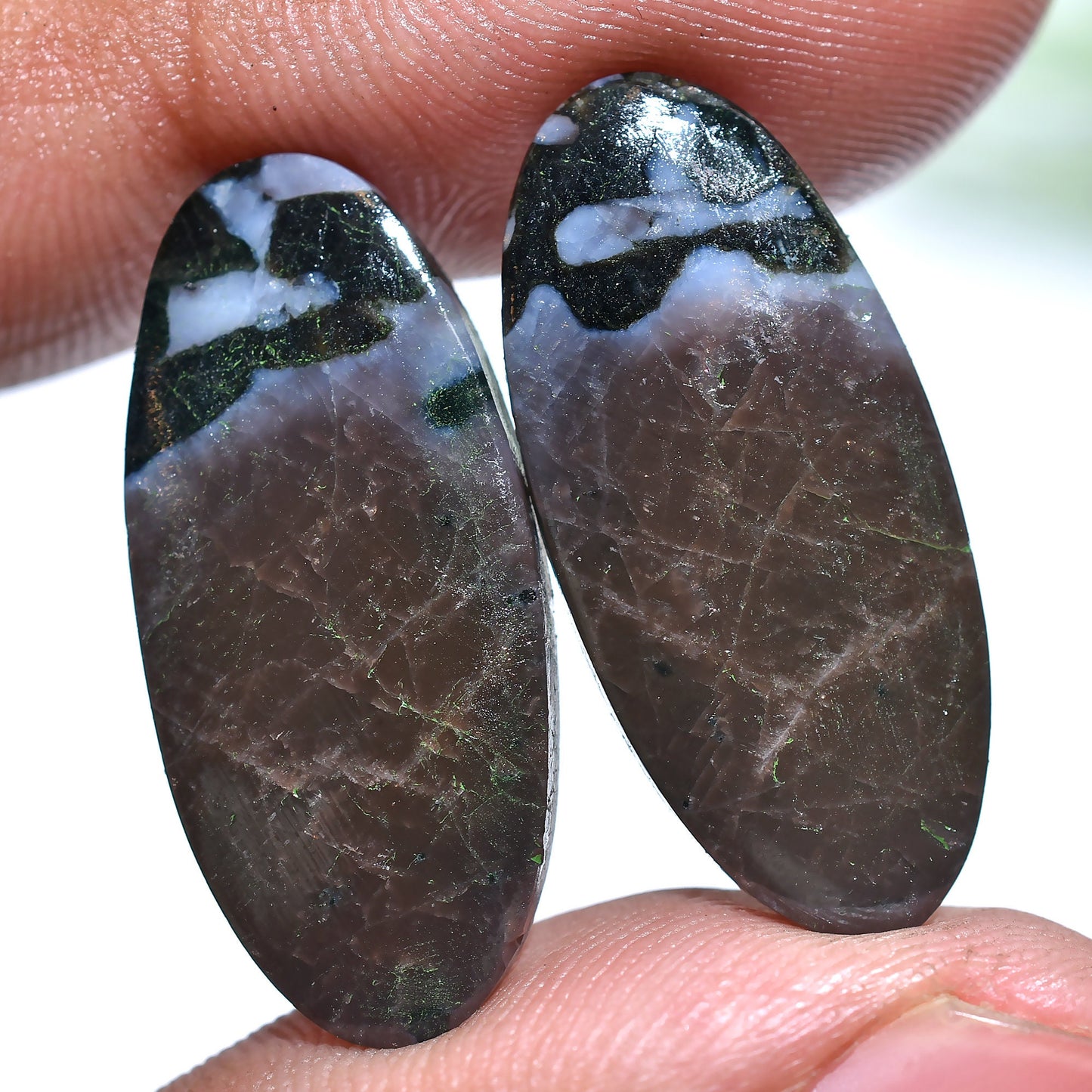 Designer Larvikite Gemstone Pair - Fancy Shaped Polished Cabochon for Earring Making