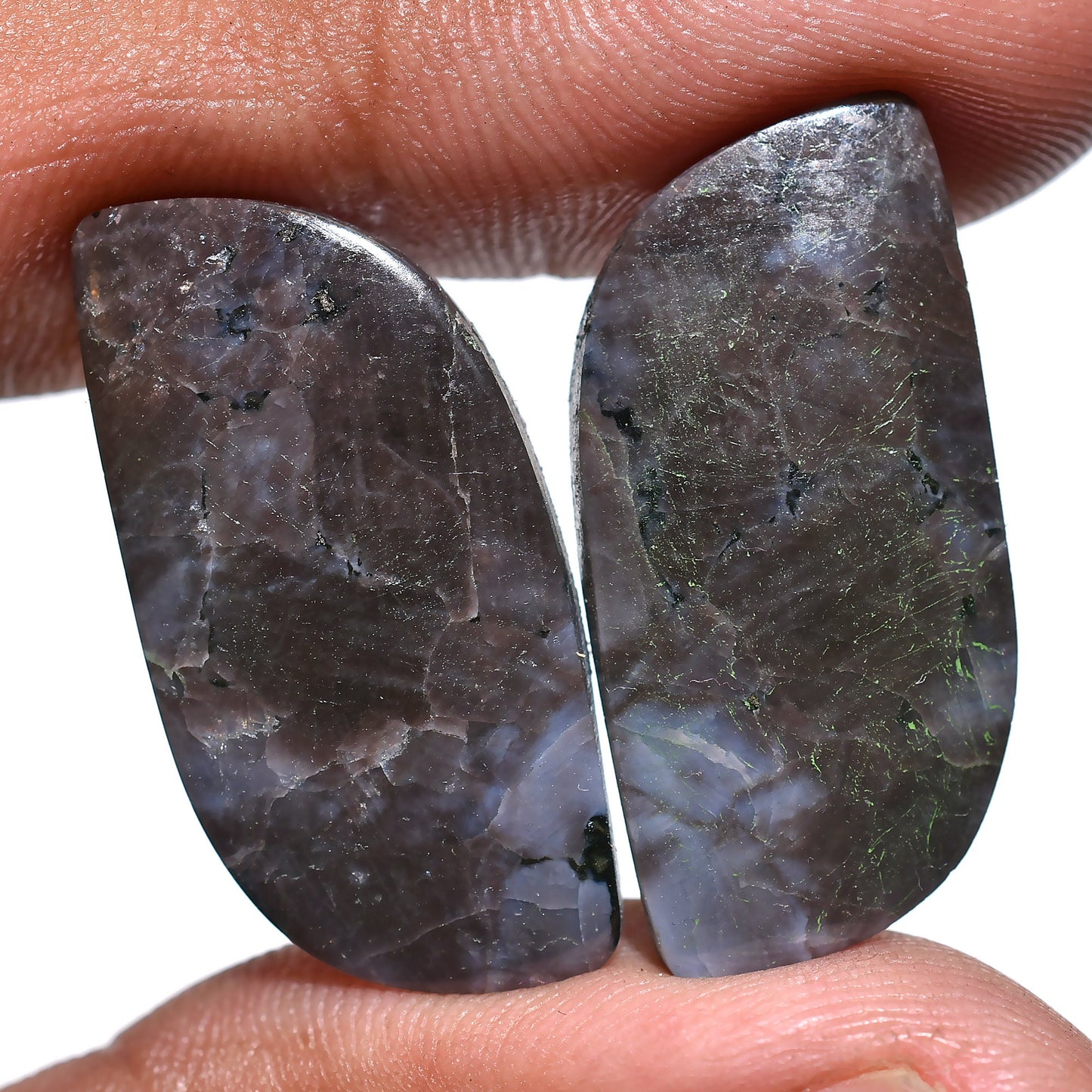 Designer Larvikite Gemstone Pair - Fancy Shaped Polished Cabochon for Earring Making