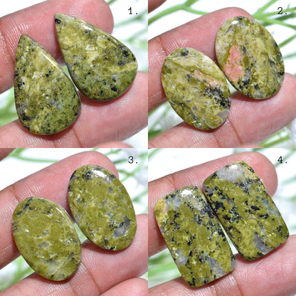 Green Unakite Jasper Pair - Smooth Mix Shape Handmade Green Cabochons