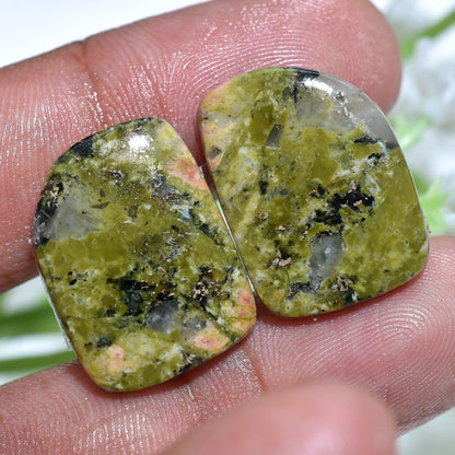 Premium Unakite Cabochon Pair - A-Grade Natural Gemstone for Earring Making