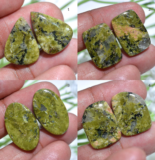 Premium Unakite Cabochon Pair - A-Grade Natural Gemstone for Earring Making