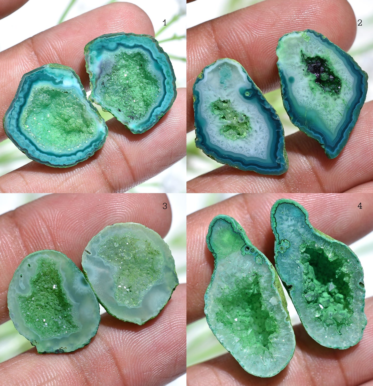 Attractive Fancy Solar Quartz Druzy Pair – Sparkling Green Natural Window Gemstones