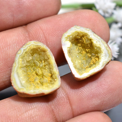 Yellow Agate Druzy Gemstone Set - Glistening Geode Pairs for Earrings