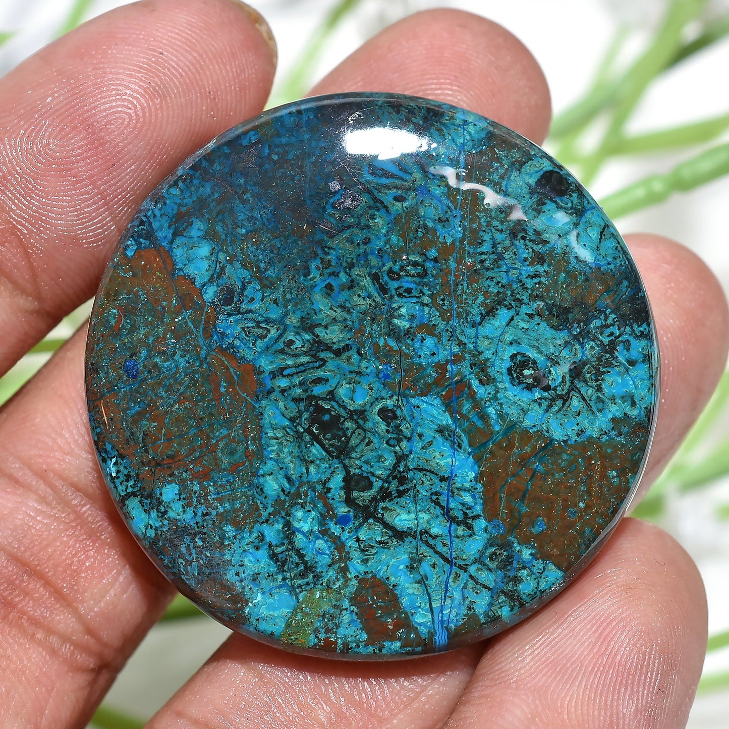 Top-Quality Round Shattuckite Cabochon - Shattuckite Gemstone Cabochon, Azurite Blue Loose Gemstone, Wirewrap Pendants & Unique Gifts