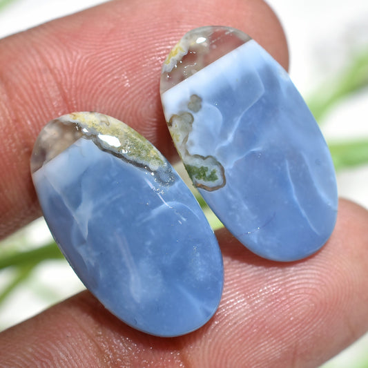 Crystal Blue Opal Earrings - Matched Pair Blue Opal Cabochon Gift for Her