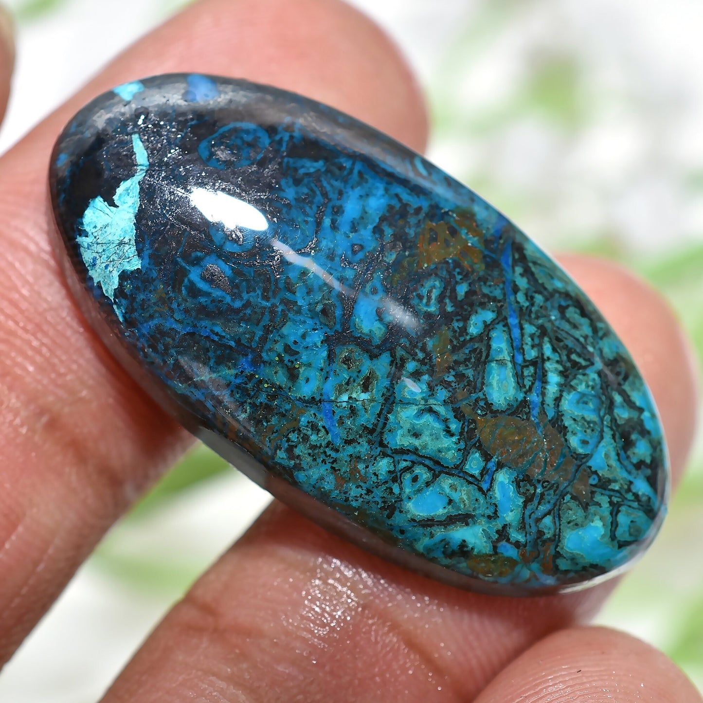 100% Natural Shattuckite Loose Gemstone – Vibrant Polished Pear Cabochon