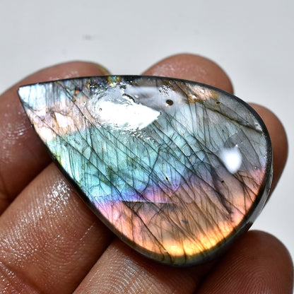 Multifire Labradorite Gemstone Cabochon – Pear Purple Labradorite Stone for Wire Wrapping, Perfect Gift Gemstone