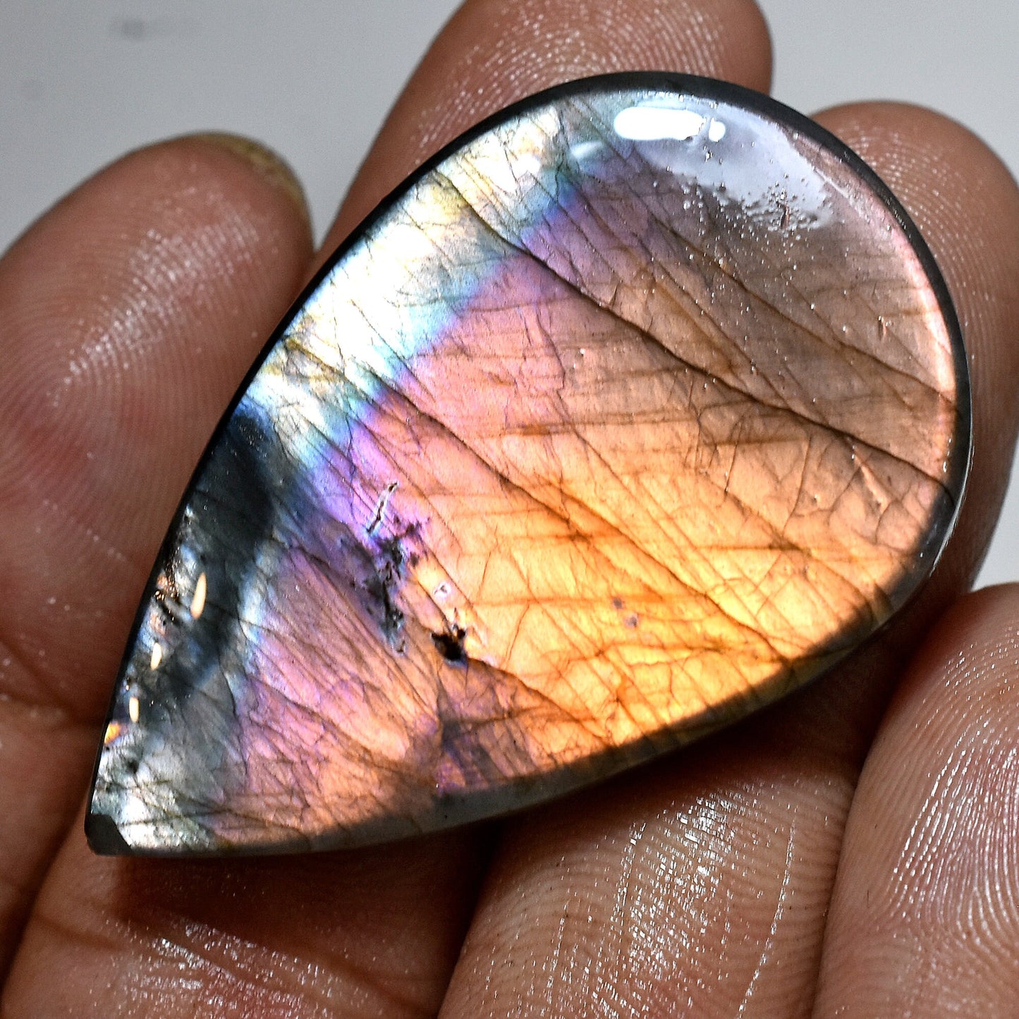 Multifire Labradorite Gemstone Cabochon – Pear Purple Labradorite Stone for Wire Wrapping, Perfect Gift Gemstone