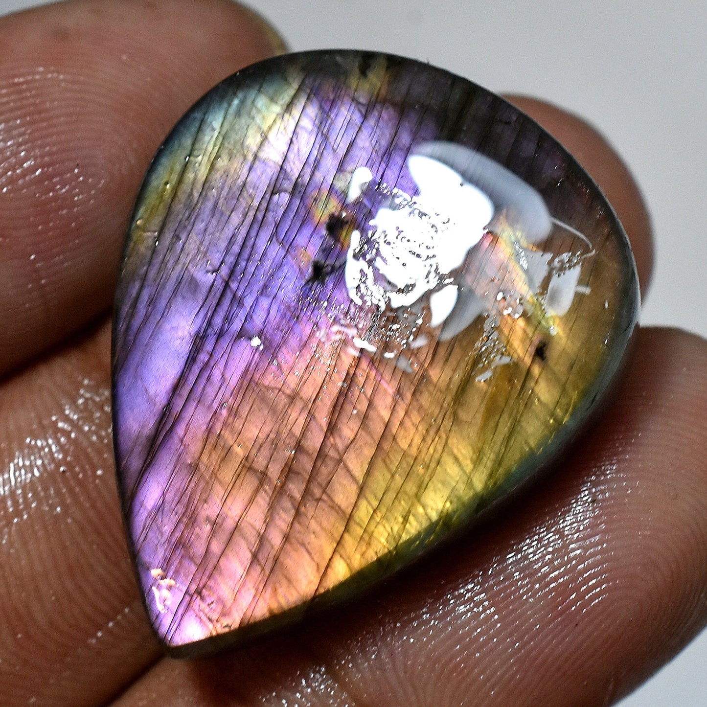 Flashy Labradorite Crystal - Pear Shaped Purple Fire Labradorite Cabochon for Jewelry