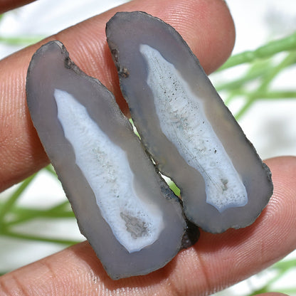 Black Solar Quartz Gemstone Pair – Loose Druzy Cabochons for Earrings & Wholesale Jewelry Making