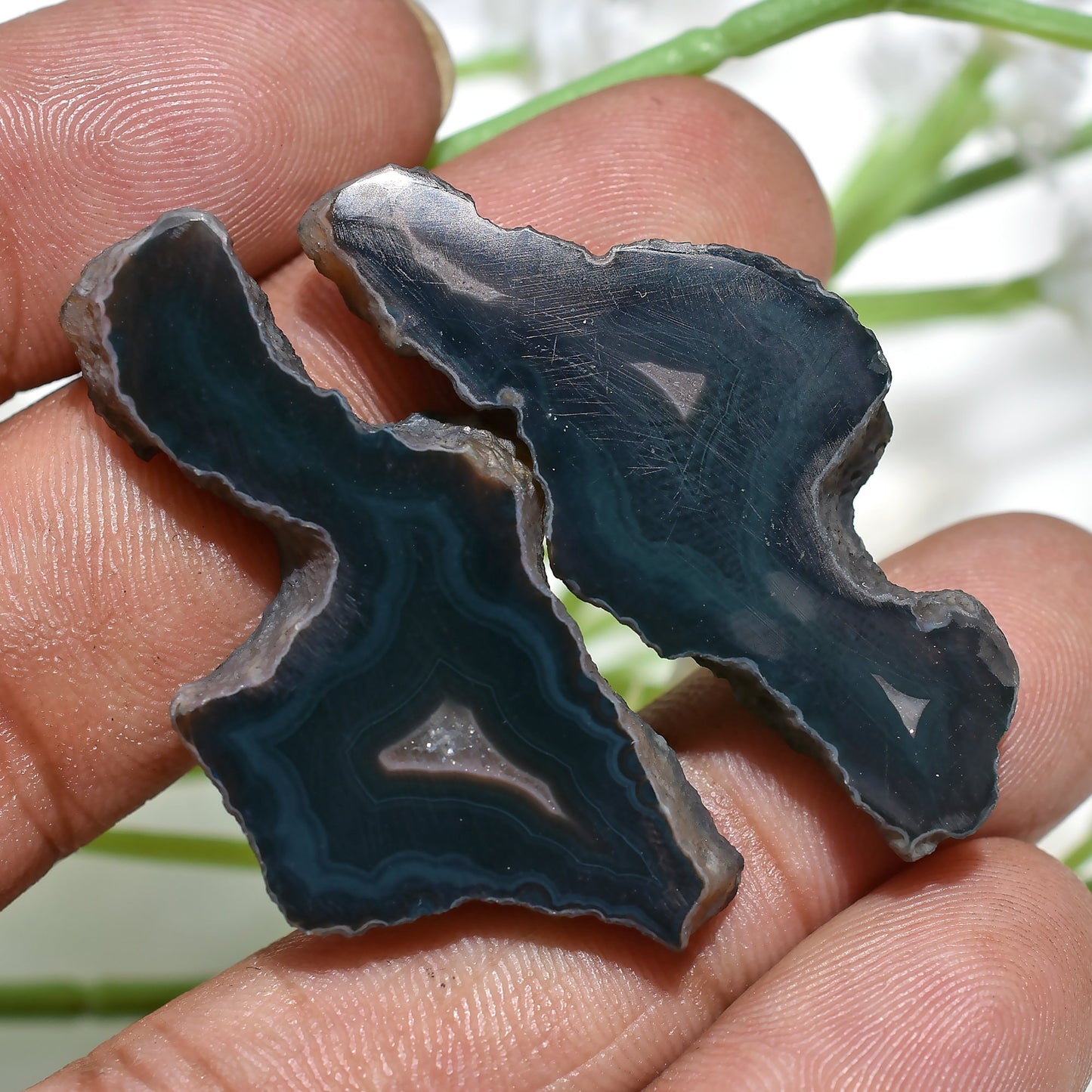 Black Solar Quartz Gemstone Pair – Loose Druzy Cabochons for Earrings & Wholesale Jewelry Making