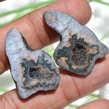 Black Solar Quartz Gemstone Pair – Loose Druzy Cabochons for Earrings & Wholesale Jewelry Making