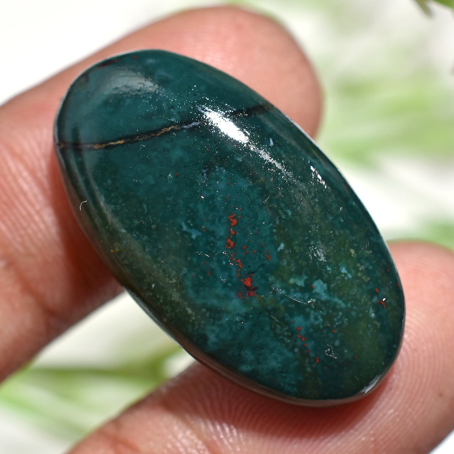 Natural Blood stone Loose Gemstone - Small Green Red Cabochon for Jewelry Rings & Pendants