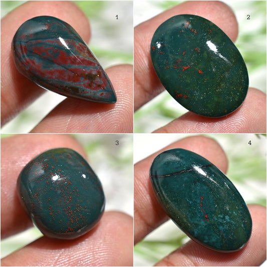 Natural Blood stone Loose Gemstone - Small Green Red Cabochon for Jewelry Rings & Pendants