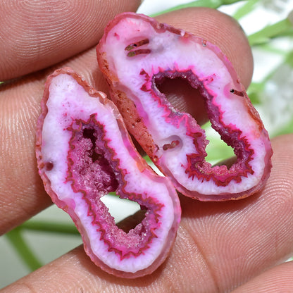 Pink Window Druzy Solar Quartz Gemstone Pair – Fancy Druzy Agate for DIY Earrings & Crystal Healing