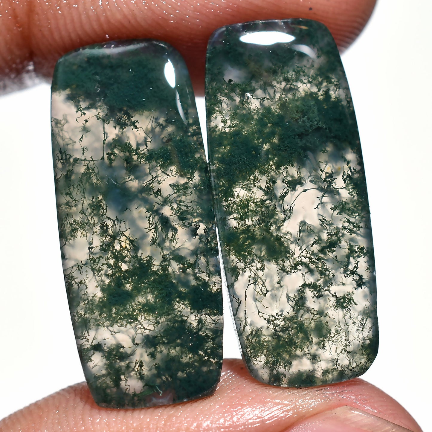 100% Natural Green Moss Agate Pair – Rectangular Crystals for Earrings & Jewelry Makers