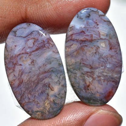 AAA Quality Moss Agate Gemstone Pair – Smooth Oval Cabochons for Custom Jewelry