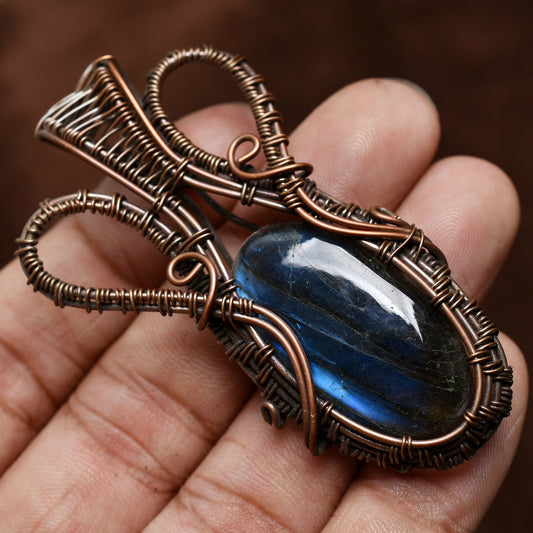 Labradorite Wire Wrapped Pendant – Oxidized Copper Wire Wrap Necklace