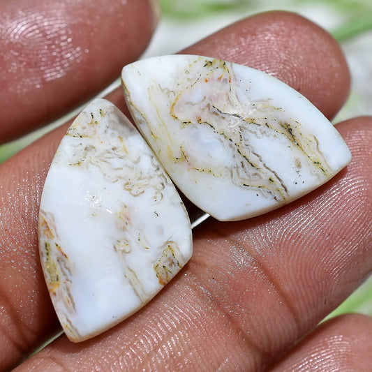 Fancy White Agate Cabochon Earring Pair – Unique Loose Crystal Gemstones for Earring Making