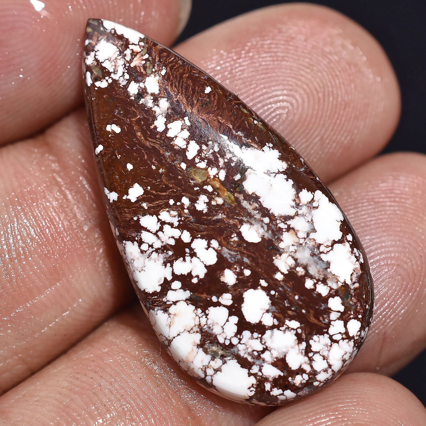 Natural Wild Horse Magnesite Cabochon – White & Brown Jasper Pear Shaped Gemstone