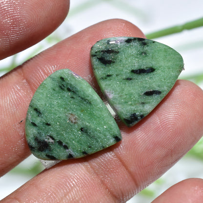 Beautiful Matched Ruby Zoisite Pair – Trillion Shape Smooth Cabochons 20x18x3mm