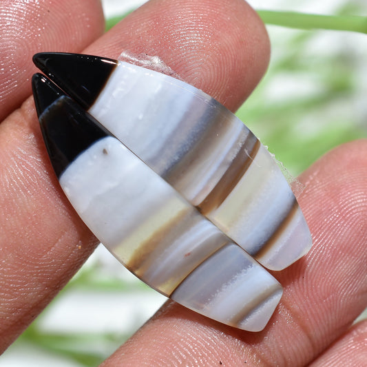 Top Quality Black Banded Agate Pair – Flat Back Gemstone