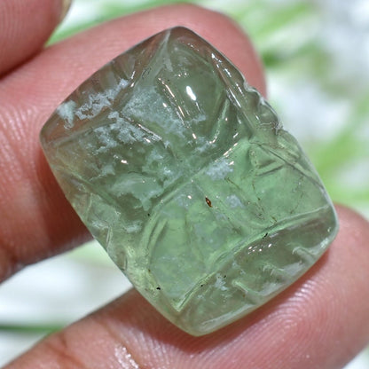 Fluorite Carving Cabochon – Green Fluorite Carved Loose Gemstone for Rings & Pendants