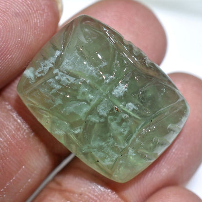 Fluorite Carving Cabochon – Green Fluorite Carved Loose Gemstone for Rings & Pendants