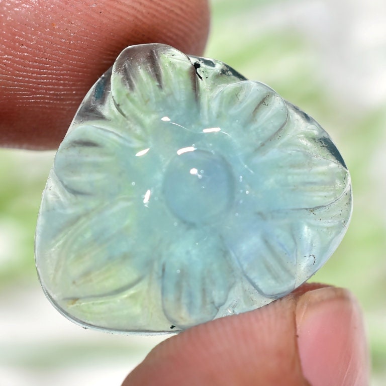 Green Fluorite Heart Shaped Cabochon - Beautiful Carving Gemstone Jewelry Gift Idea for Her