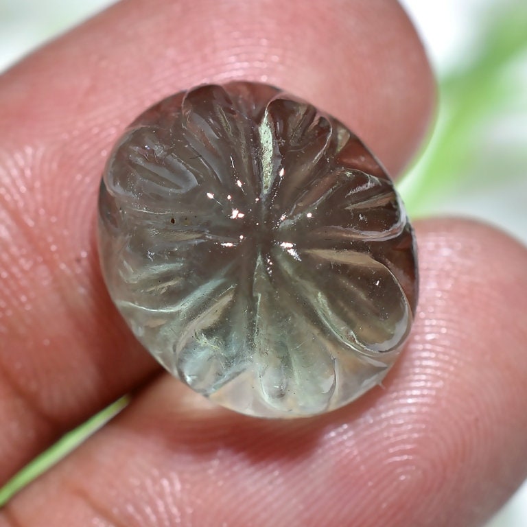 Unique Fluorite Carved Gemstone – Hand Carved Green Oval Fluorite Cabochon for Rings