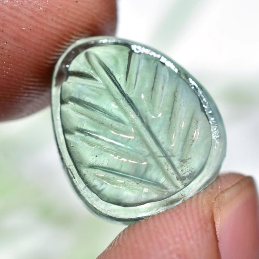 Elegant 100% Natural Fluorite Gemstone – Hand-Carved Leafs Design Cabochon