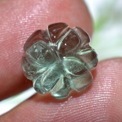 Pretty Flower Design Fluorite Cabochon - Hand-Carved Green Crystal | Small Round Loose Stone for Jewelry