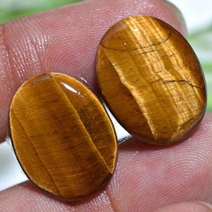 Golden Tiger Eye Cabochon Pair – Fancy Oval & Pear Gemstones for Earrings