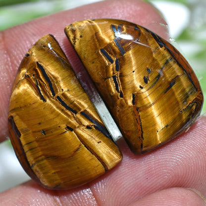 Golden Tiger Eye Cabochon Pair – Fancy Oval & Pear Gemstones for Earrings